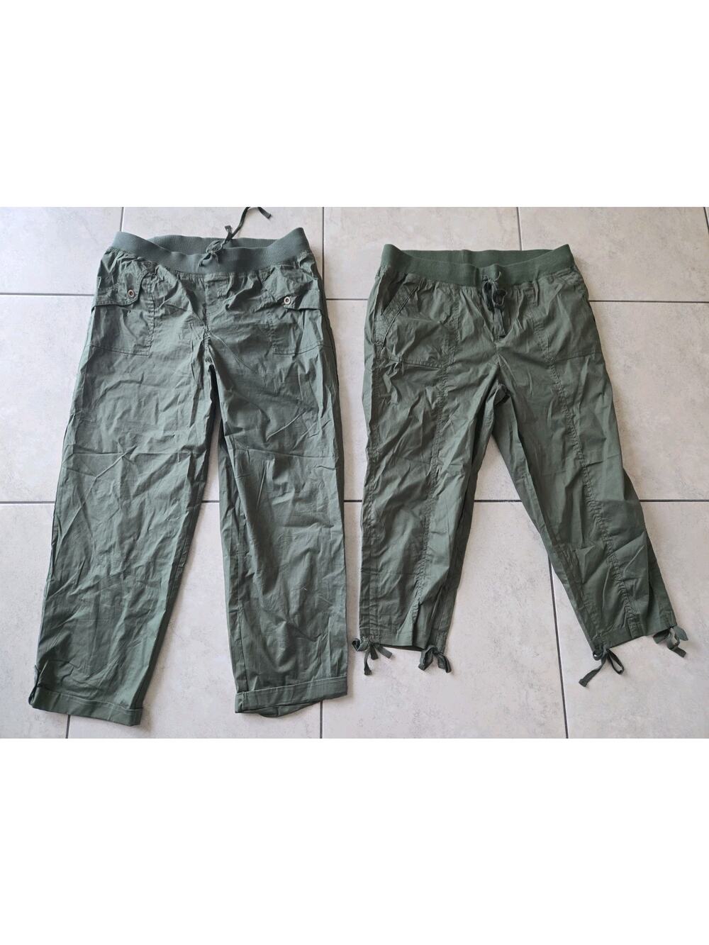 2 Palm Rio Womens Green CAPRI Drawstring ElasticWaist Utility Pants Size L